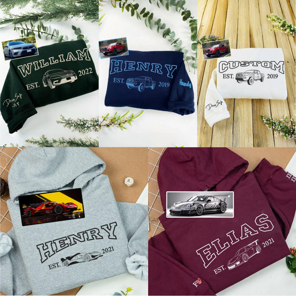 Custom Embroidered Car Personalized Hoodie for Men Perfect Birthday & 