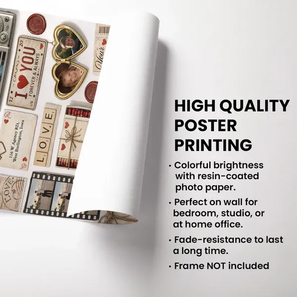 Custom Couple Matchbook Romantic Love Collage - Personalized Poster -