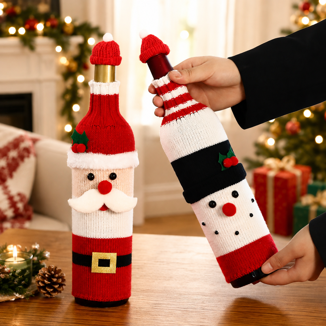 Santa Wine Bottle Cover - Festive Christmas Gift for Hosts Parties & Holiday Table Decor
