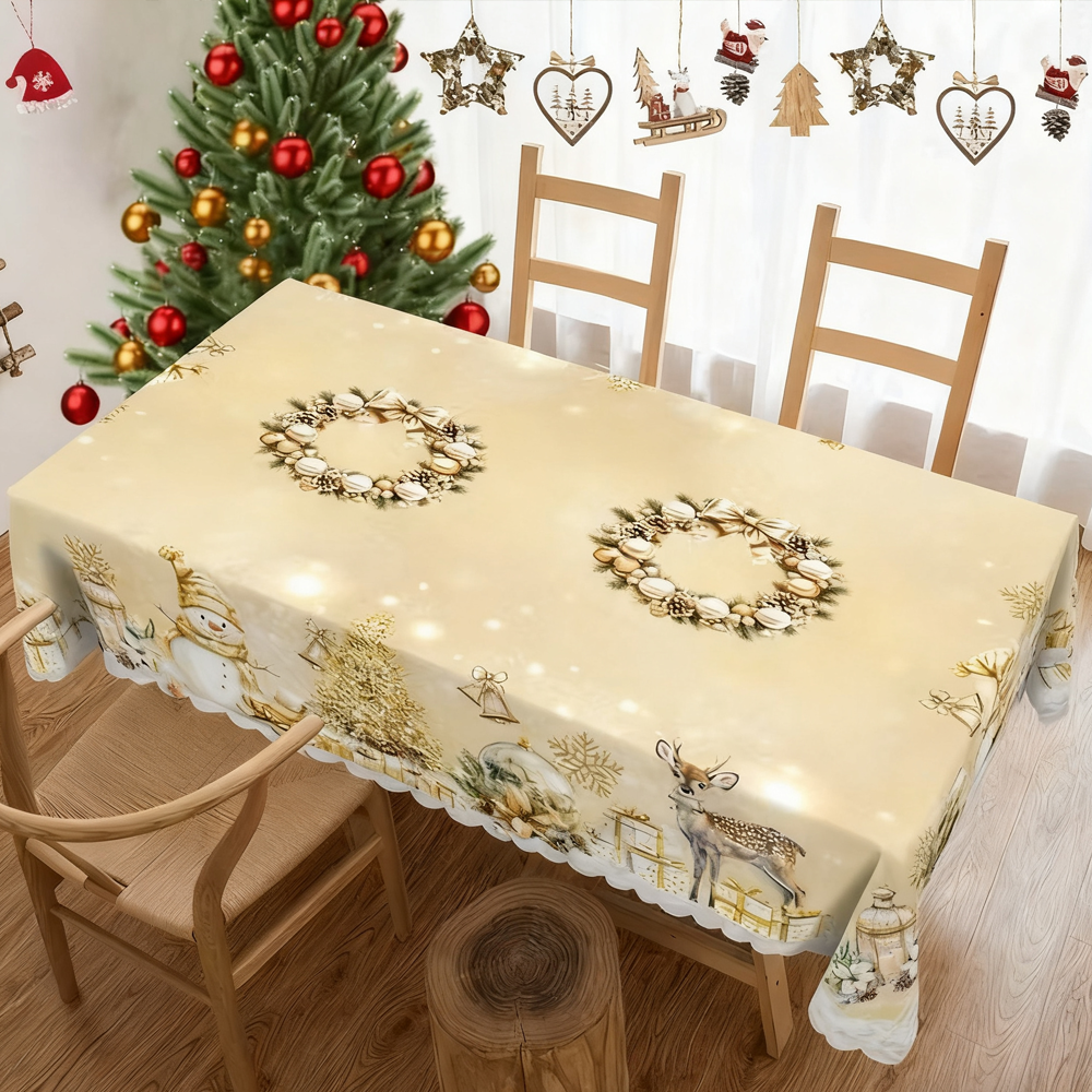 Christmas New Arrival Tablecloth, Digital Printed Festive Dining Table Cover, Holiday Home Decoration