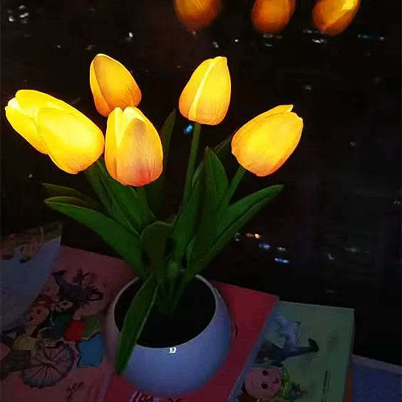Contemporary Creative Tulip Flower Ceramic PU USB LED Table Lamp For Bedroom