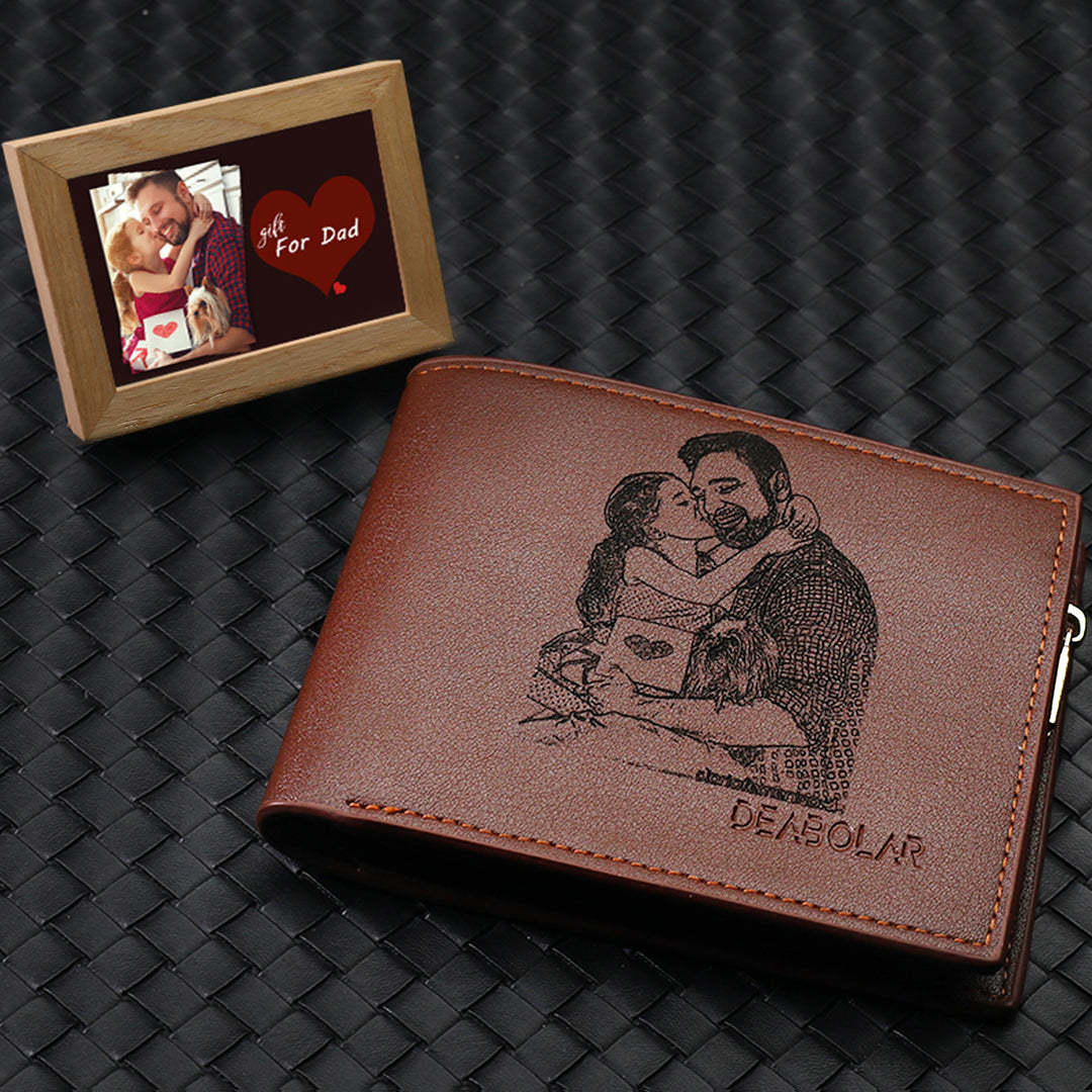 Gifts For Him Mens Wallet Custom Photo Engraved Leather Wallets