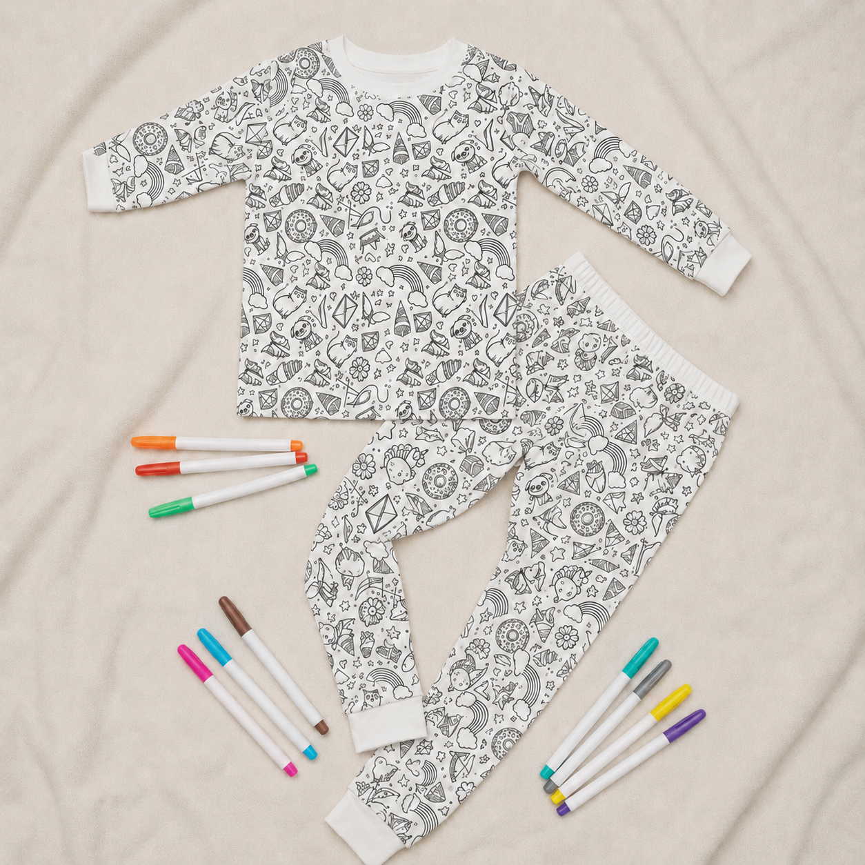 Doodling Pajamas for Kids with 24 Colors Acrylic Paint Markers - 