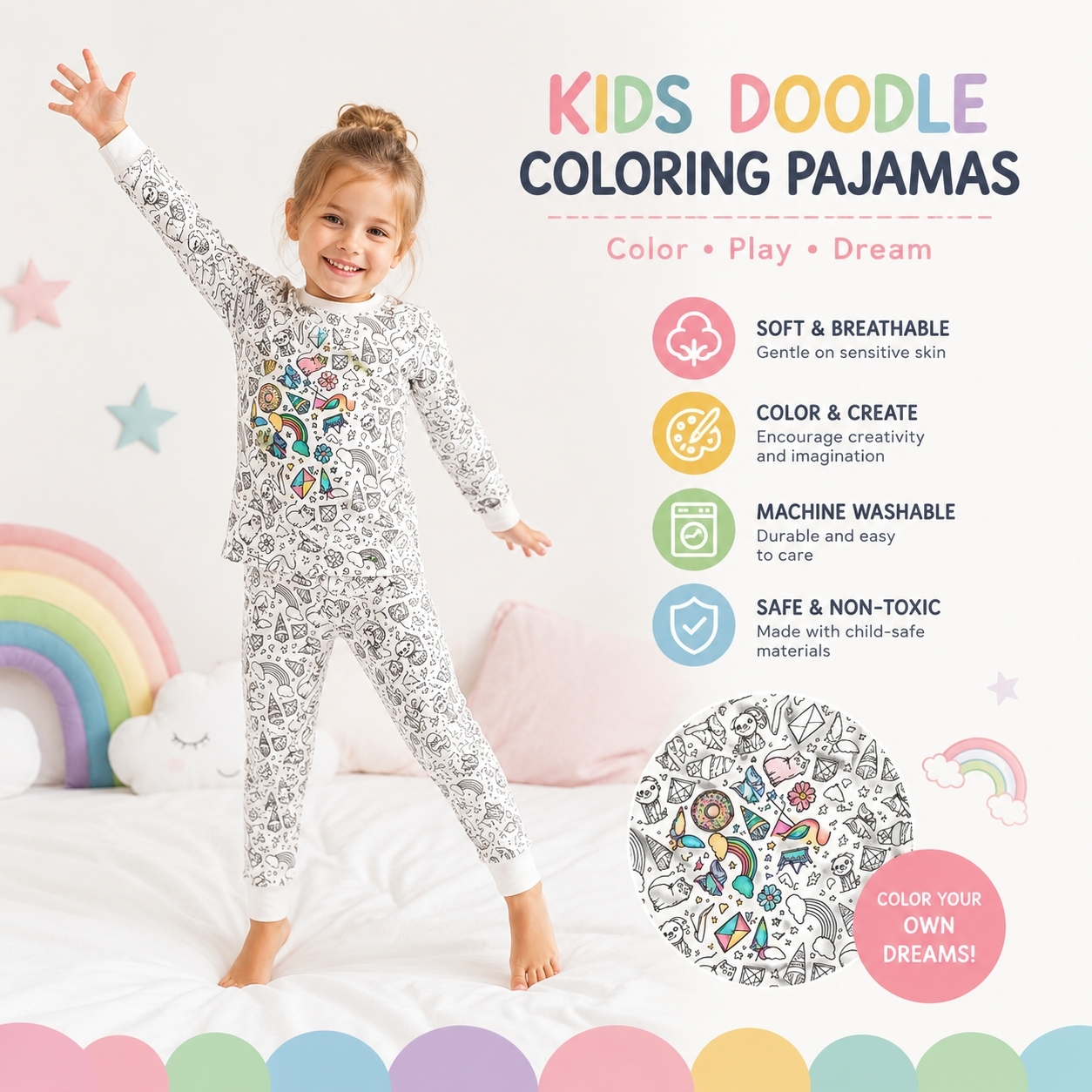 Doodling Pajamas for Kids with 24 Colors Acrylic Paint Markers - 
