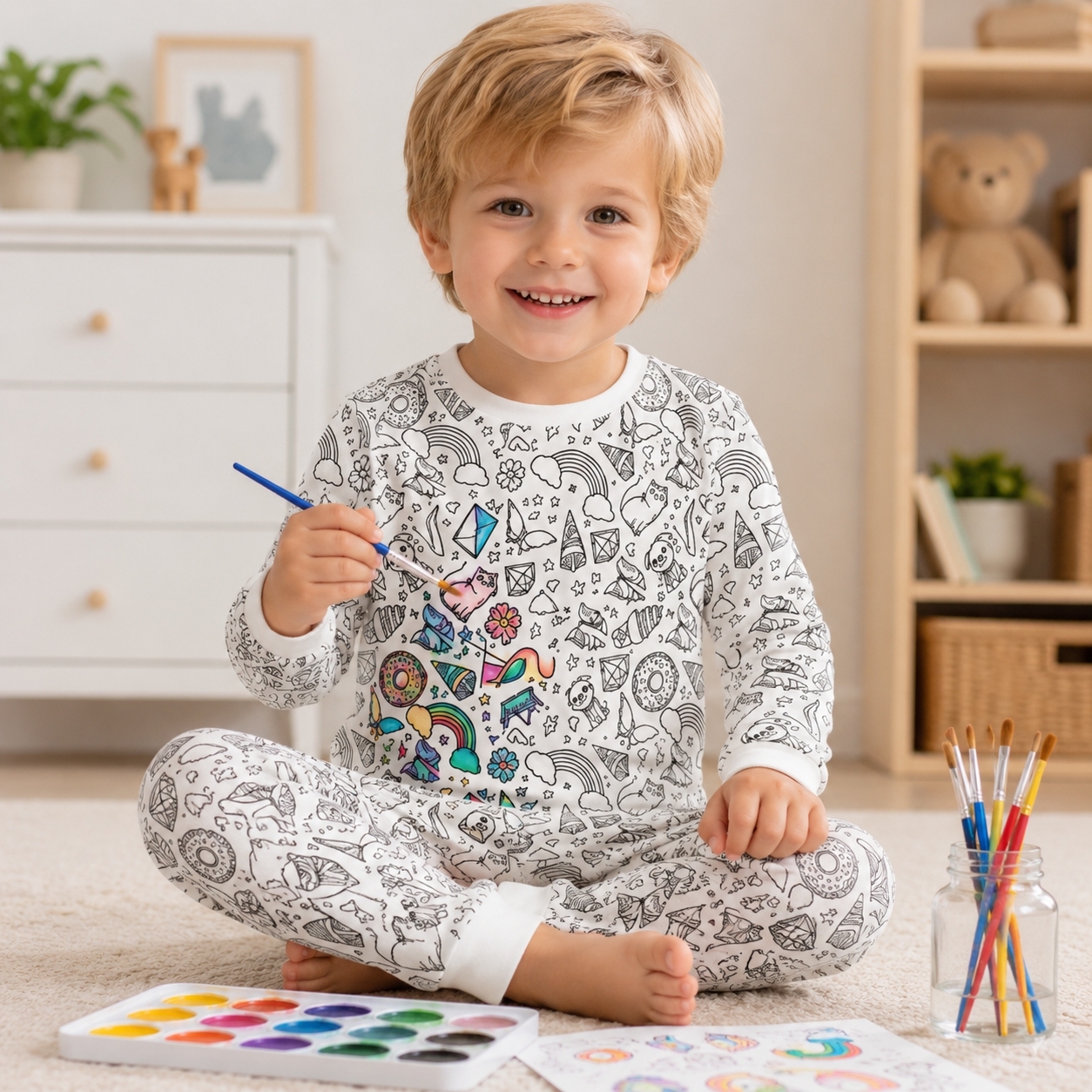 Doodling Pajamas for Kids with 24 Colors Acrylic Paint Markers - 