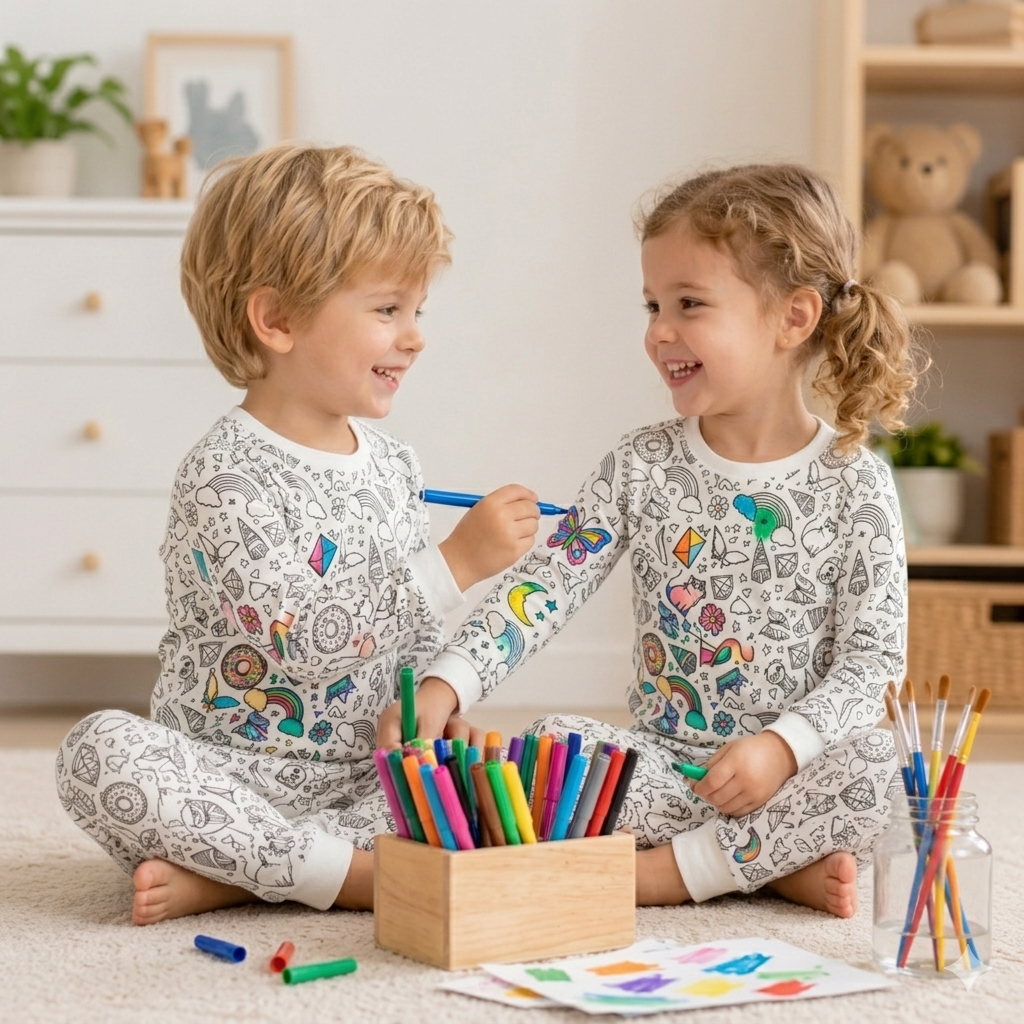 Doodling Pajamas for Kids with 24 Colors Acrylic Paint Markers - 