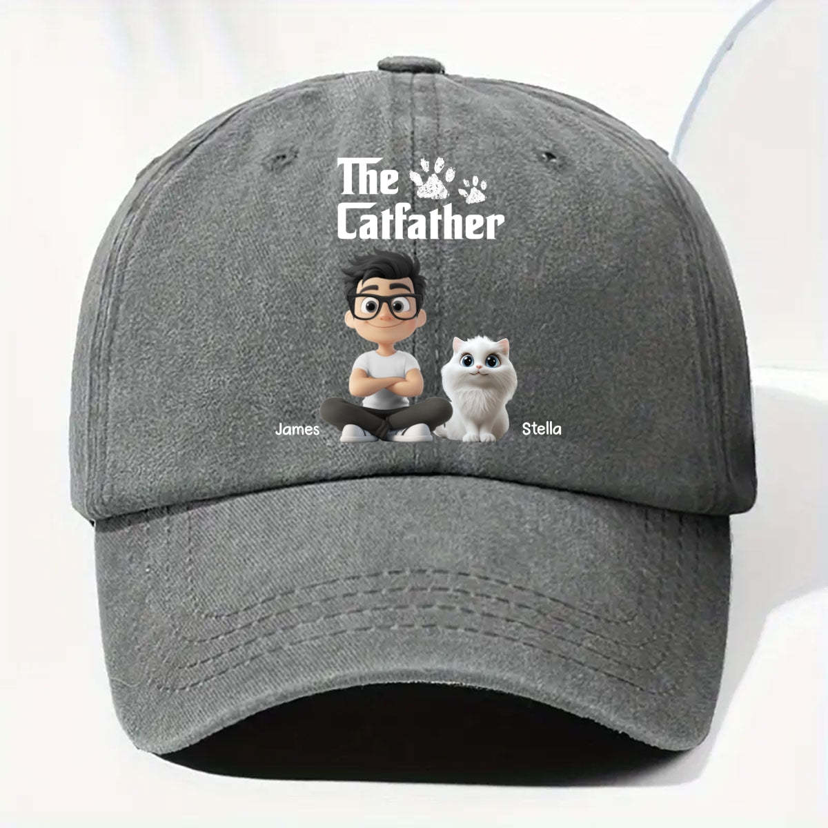 Cool Dog Father - Personalized Custom Vintage Washed Denim Cap
