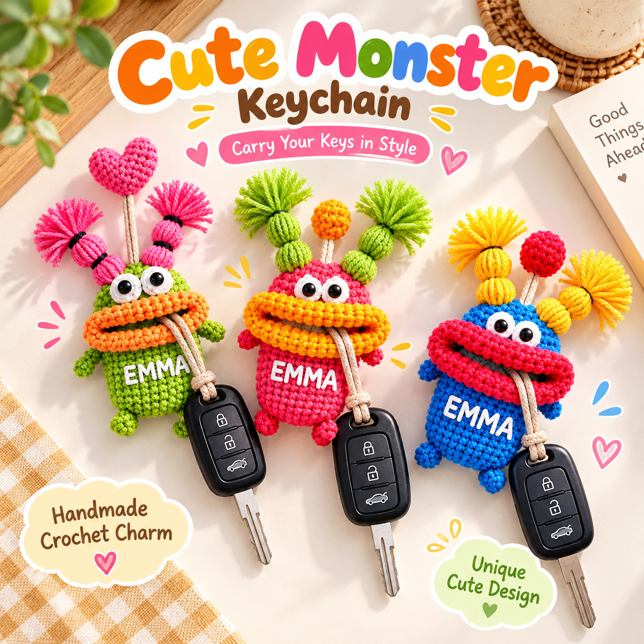 Custom Name Crochet Sausage Mouth Key Holder - Funny Hand-Woven Car Key Protective Case - 