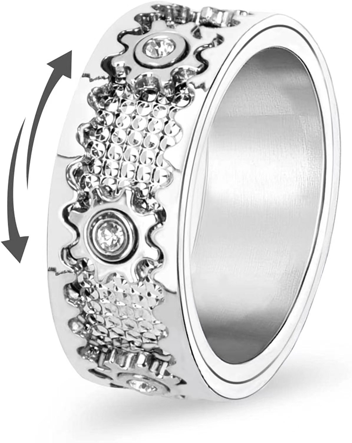 Rotating Gear Spinner Ring for Men & Women Stainless Steel Anxiety Relief