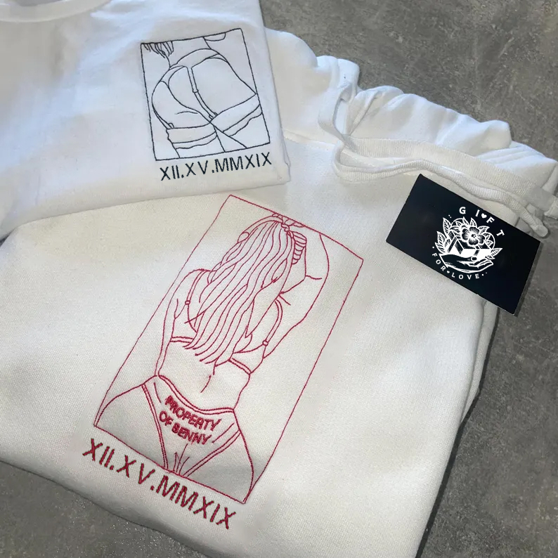 Custom Embroidered Sweatshirt – Personalized Sexy Portrait & Roman Numerals for Him