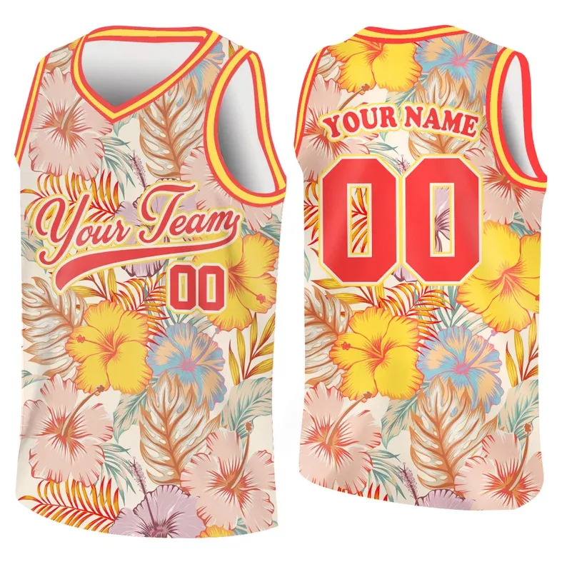 Custom 3D Pattern Tropical V Shape Hawaii Leaves Basketball Jersey With Name & Number - 