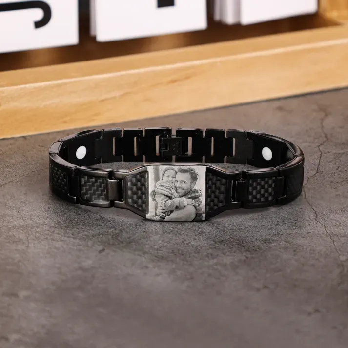 Personalized Bracelet Custom Photo ID Bar Men's Bracelet Bangle Gifts For Him