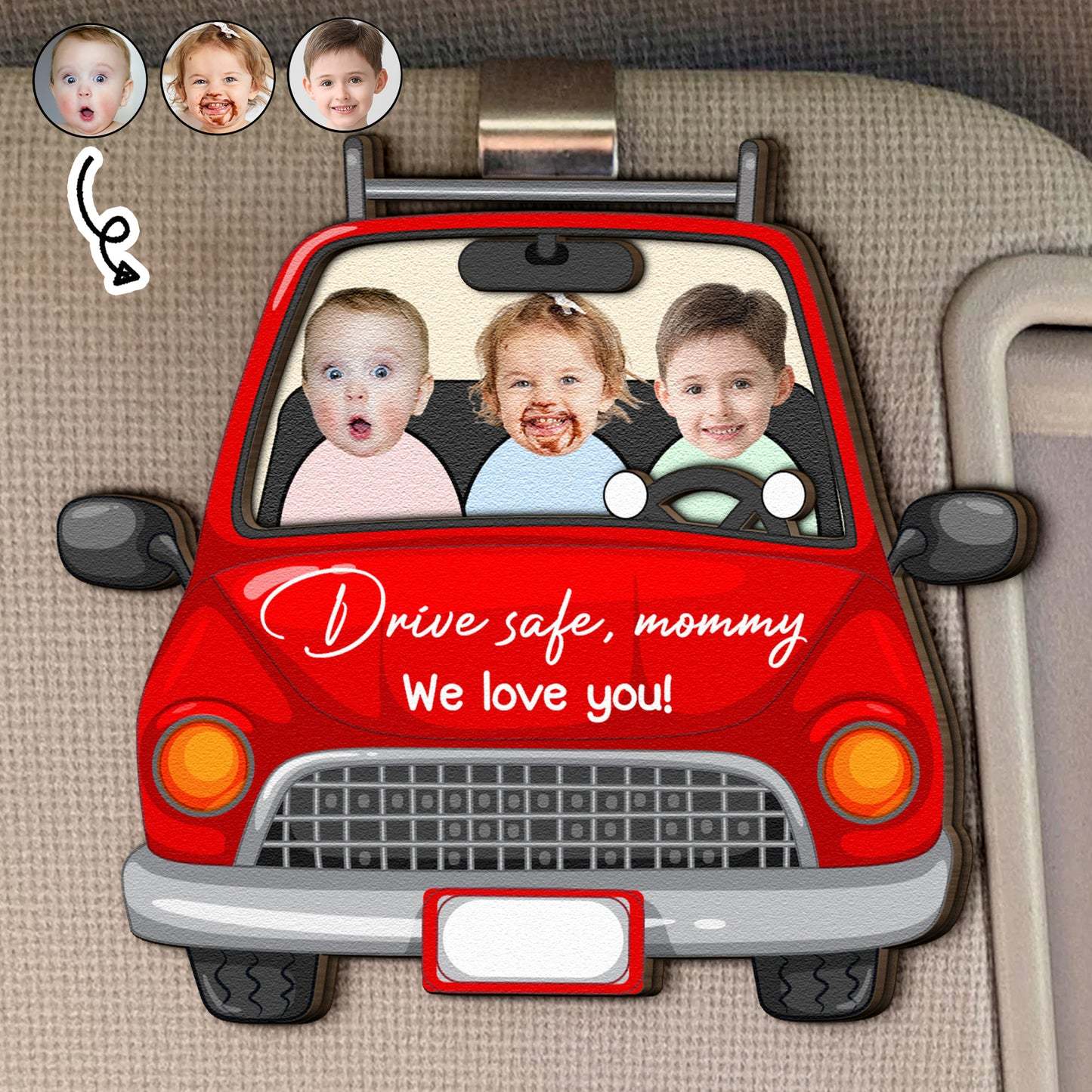 Drive Safe Daddy We Love You - Personalized Wooden Photo Car Visor Clip - myphotowallet