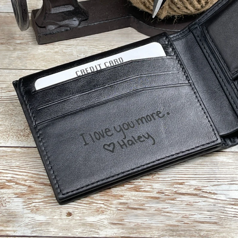 Handwriting Wallet,Christmas Gift,Personalized Wallet Men,Leather Wallet For Men,Handwriting Gift For Him,Engraved Wallet,Fathersday Gift - myphotowallet