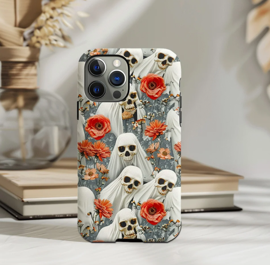 Floral Skull Phone Case, Halloween Cottagecore, iPhone