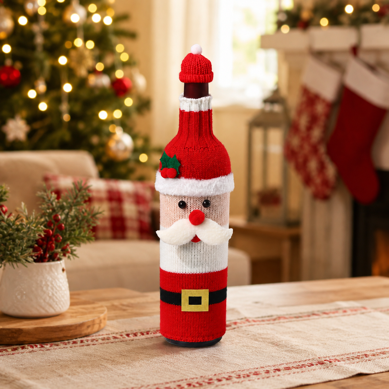 Santa Wine Bottle Cover - Festive Christmas Gift for Hosts Parties & Holiday Table Decor