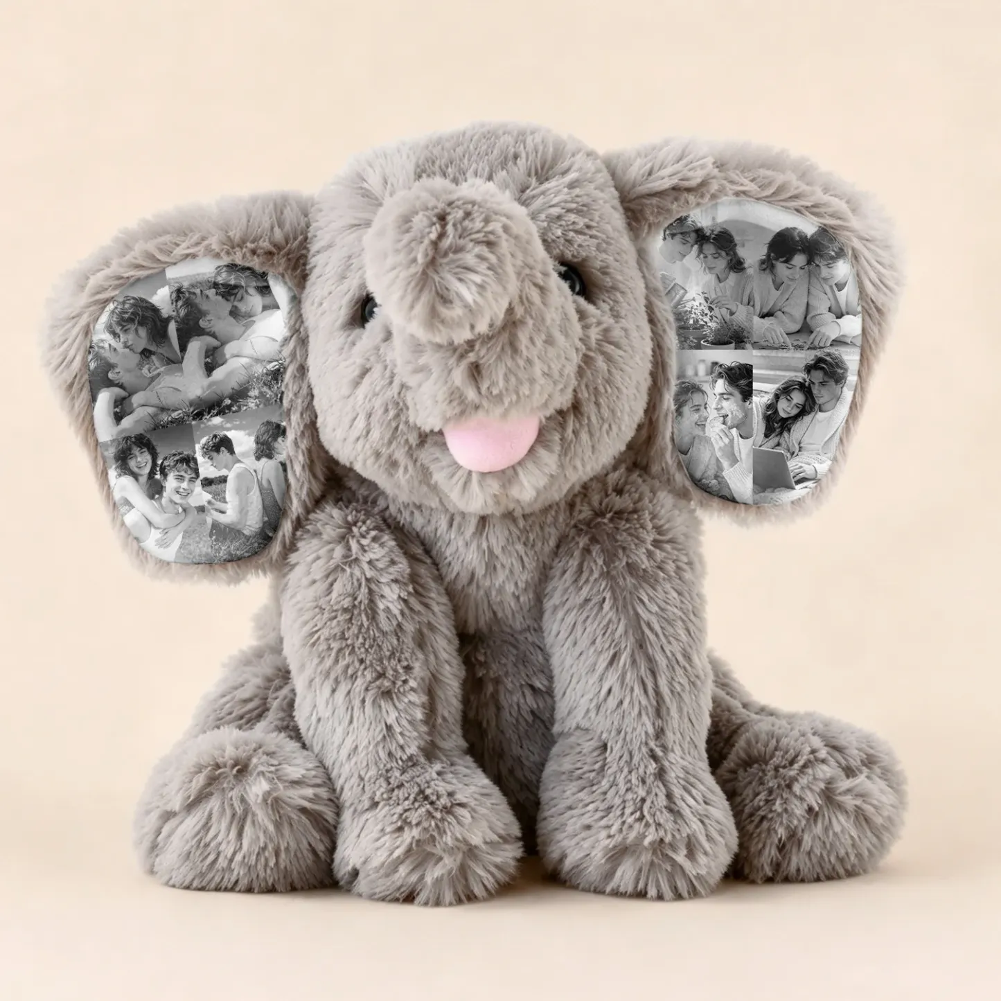 Custom Photo Ears Plush Toy Collection, Personalized Stuffed Animal Bunny, Elephant & Bat with Collage Photo Print