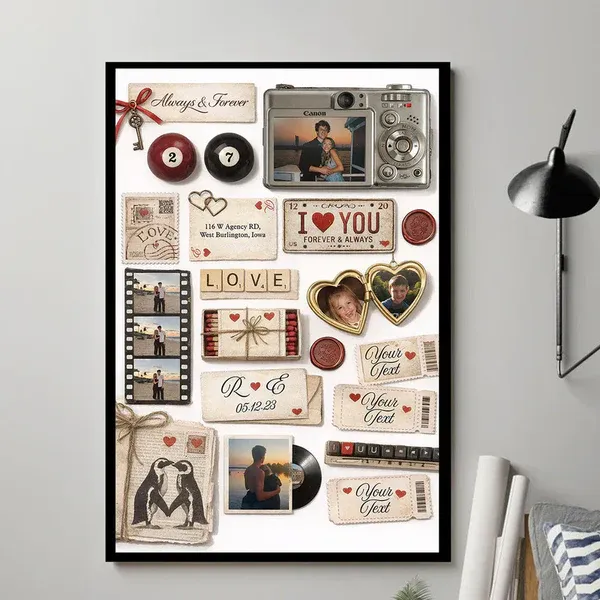 Custom Couple Matchbook Romantic Love Collage - Personalized Poster - Sentimental Gift for him, for her