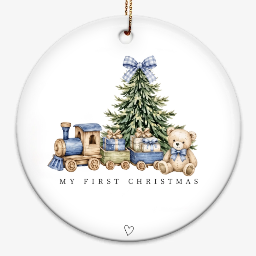 Personalized Baby's First Christmas Ornament, Custom Name & Year Ceramic Keepsake, Christmas Tree Decoration Gift for Baby Boy & Girl