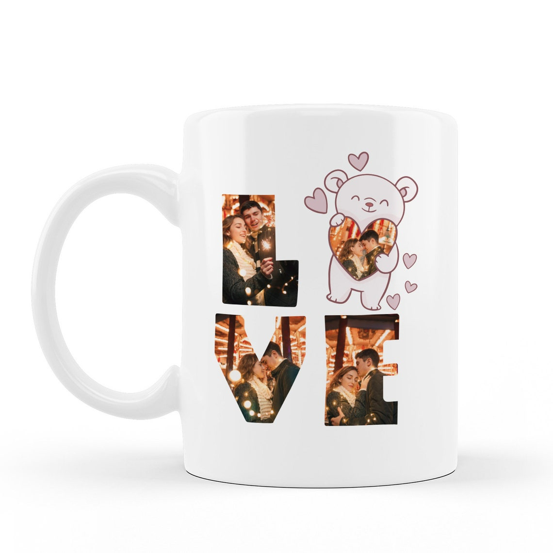 LOVE! Photo Collage Custom Mug, Valentines Day Gift, Photo Personalized Cute Mug Gift for Her. Custom Minimalist Coffee Mug, Couples Gift