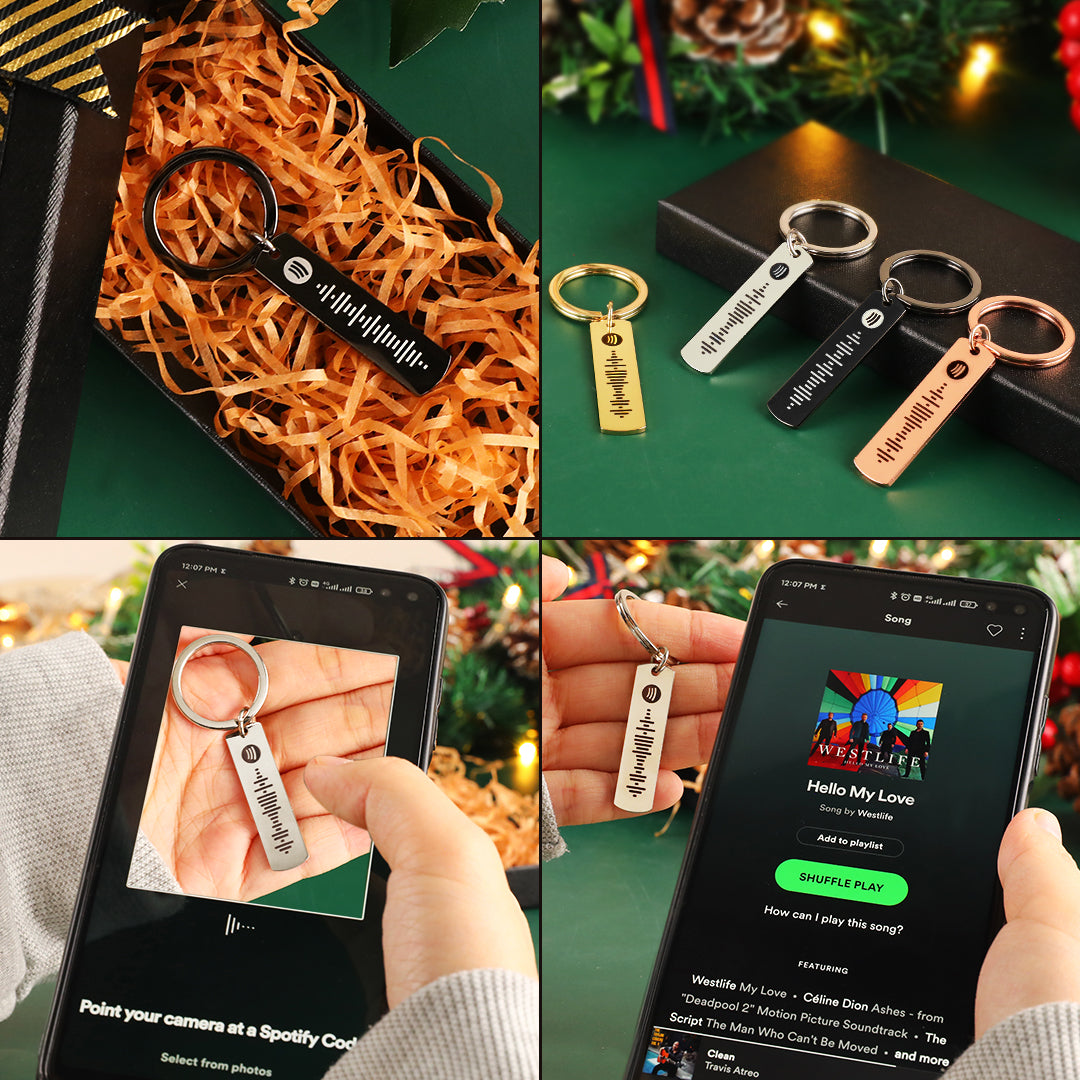 Custom Scannable Spotify Code Music Keychain Engraved Song Key Ring Sliver