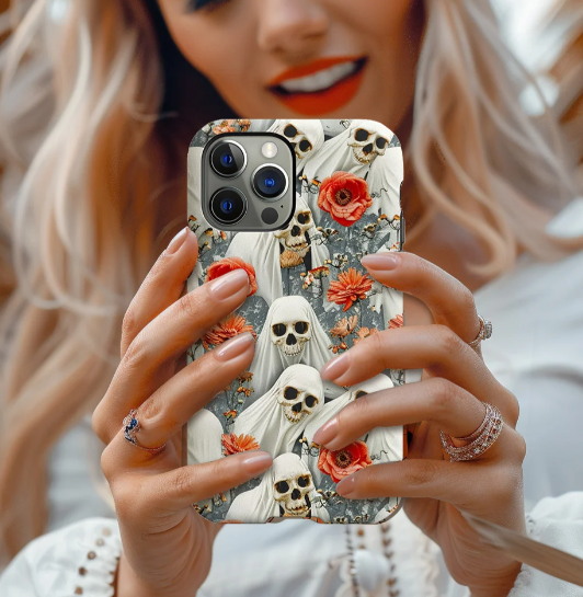 Floral Skull Phone Case, Halloween Cottagecore, iPhone
