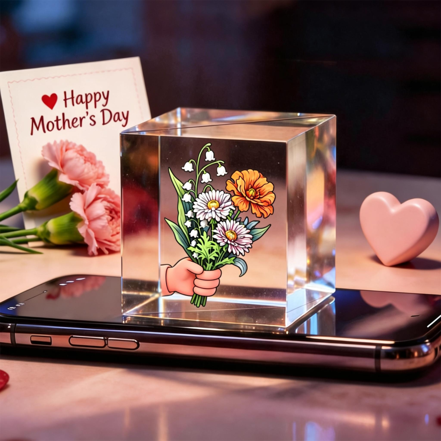 Personalized Birth Flower Hologram Video Lumina Box Custom Mother's Day Bouquet Glowing Keepsake Gift - 