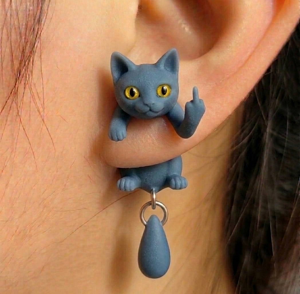 Black Cat Middle Finger Earring