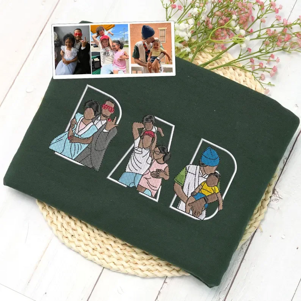 Custom Photo Portrait Embroidery Sweatshirt/Hoodie | Portrait From Photo | Memorial Shirt for Dad Mom - 