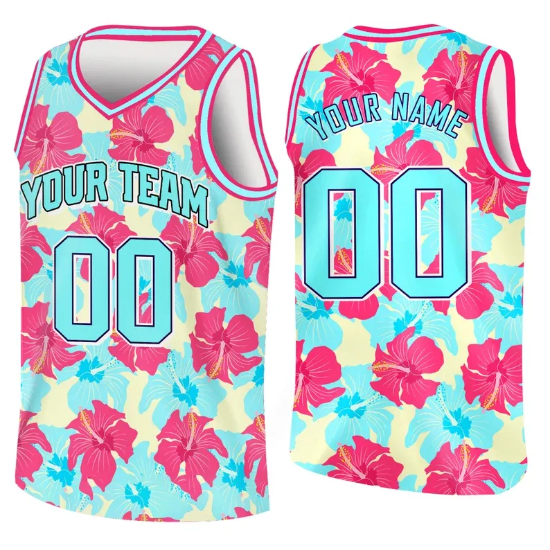 Custom 3D Pattern Tropical V Shape Hawaii Leaves Basketball Jersey With Name & Number - 