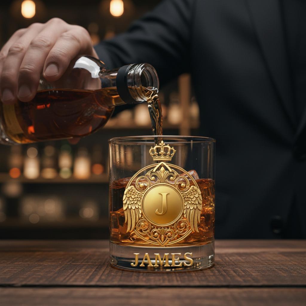 Custom Golden 3D Badge 10 oz Rock Whiskey Glass Birthday Gift - Cheers with Legendary Man - 