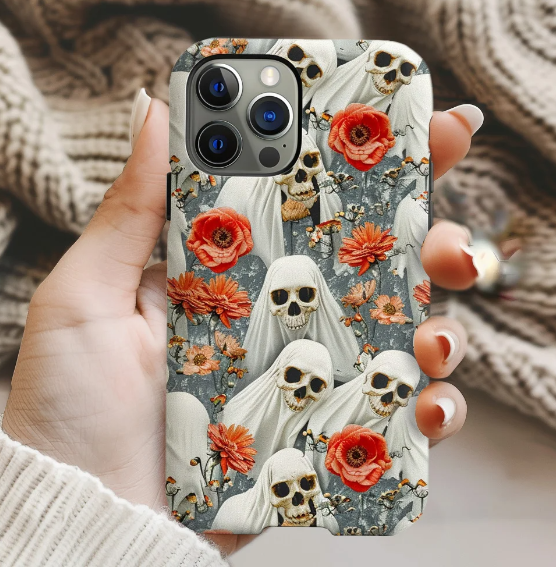 Floral Skull Phone Case, Halloween Cottagecore, iPhone