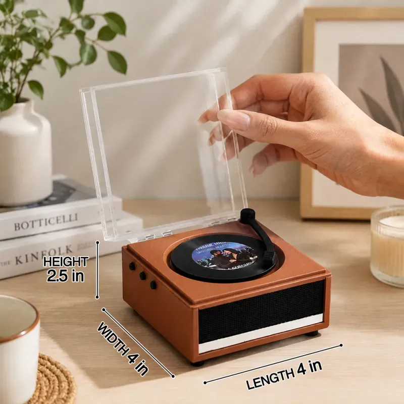 Personalized Mini Vinyl Music Player That Really Plays Music | Each Vinyl Can Play a Different Full Song, Custom Photo Album Cover & Music Box Cover, Father's Day Gift for Daddy - 
