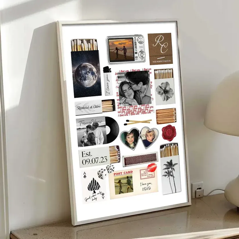 Custom Couple Matchbook Romantic Love Collage - Personalized Poster - Sentimental Gift for him, for her