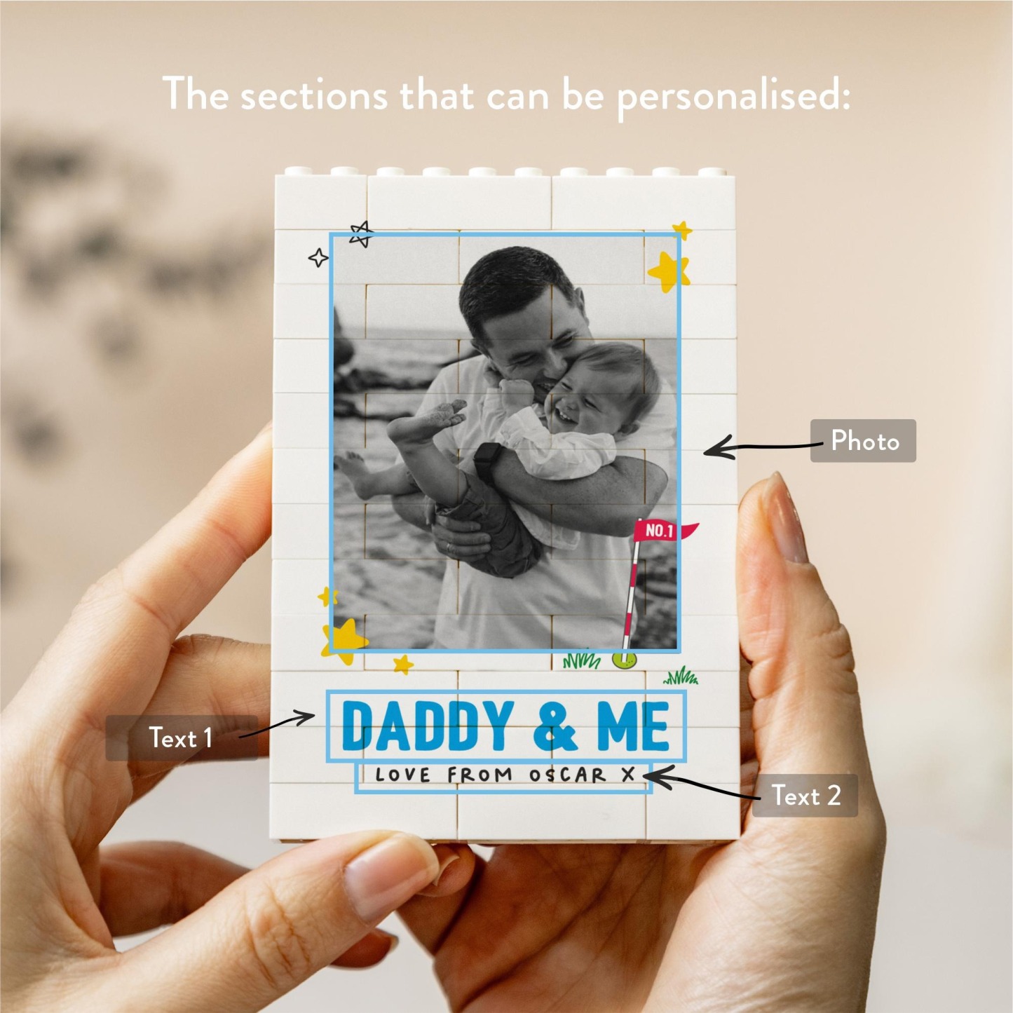 Daddy And Me Fun Photo Block, Personalised Dad Gift From Kids, Colourful Fathers Day Present, Custom Dad Child Keepsake, Playful Dad Gift