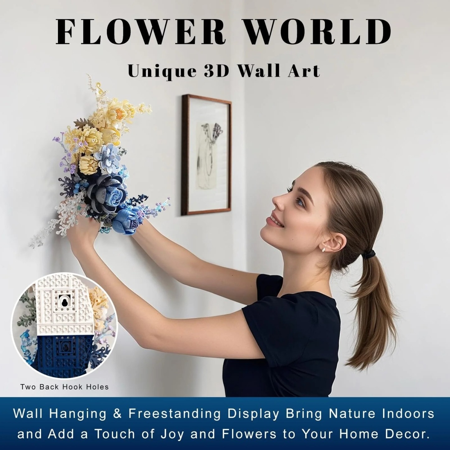 Blue Moon Flower Building Set, Botanical Collection Crescent-Shaped Artificial Flowers Building Blocks Kit Compatible with Lego for Adults Home Décor Wall Art Decoration