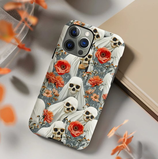 Floral Skull Phone Case, Halloween Cottagecore, iPhone
