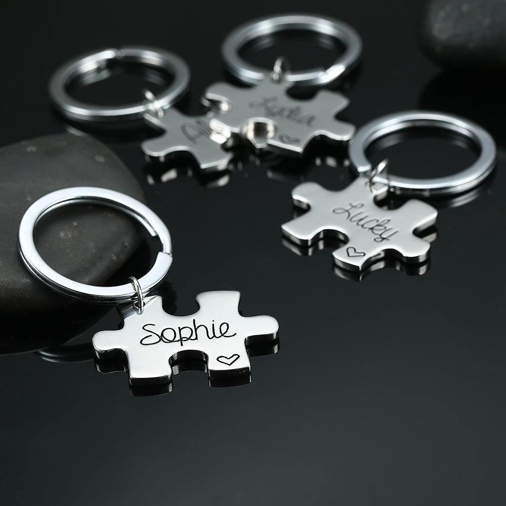 Keychain with Custom Engraved Name Puzzle