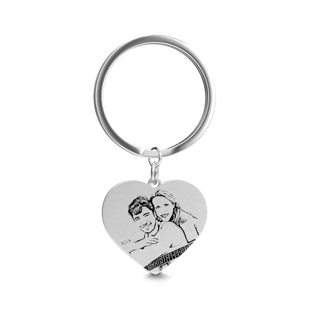 Custom Heart Pendant Photo Keychain Stainless Steel