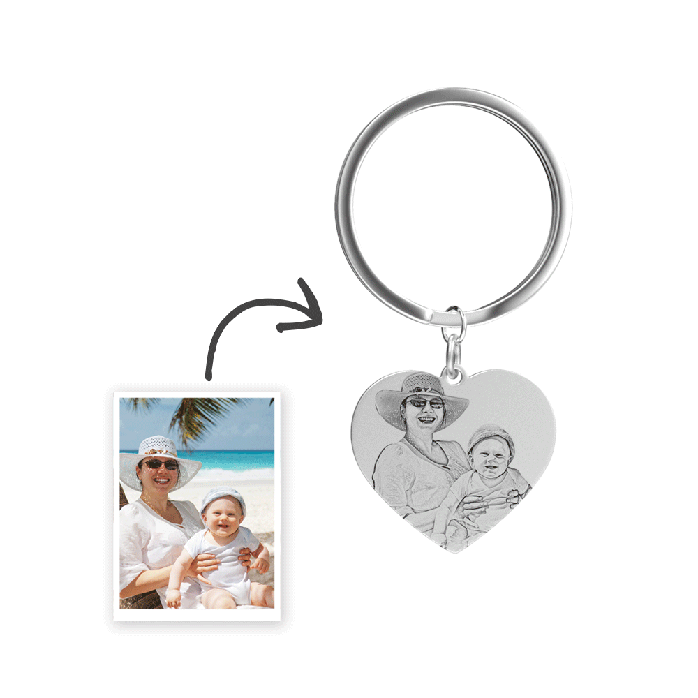 Custom Heart Pendant Photo Keychain Stainless Steel
