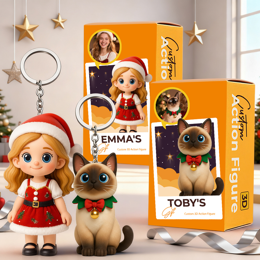 Benutzerdefinierte Mini 3d Schlüsselanhänger Figur Süße Personalisierte Weihnachtsgeschenk Für Freund Freundin - 