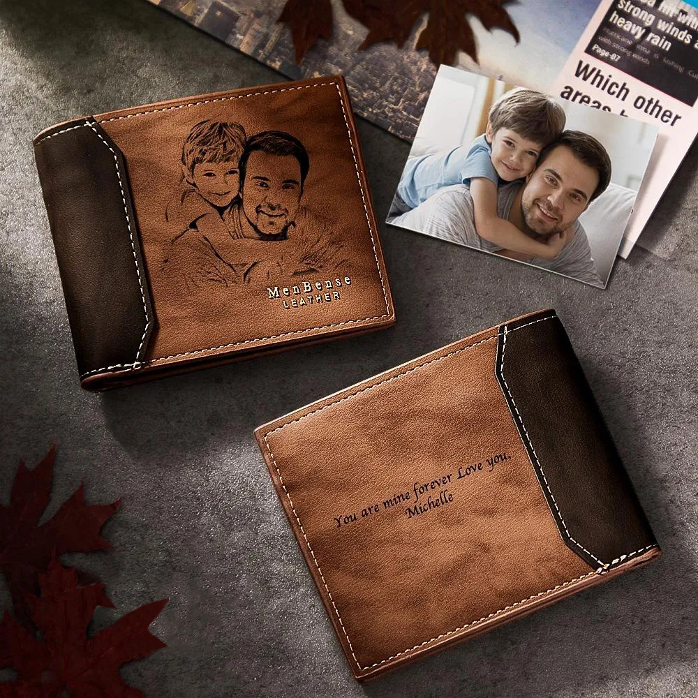 Benutzerdefiniertes Foto gravierte Geldbörse Schatten Leder Geldbörse Geschenk für ihn