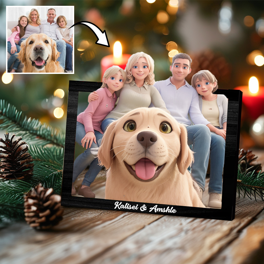 Personalisiertes 3d-foto-holzrahmenschild Im Cartoon-stil, Individuelles Familienfoto, 3d-cartoon-portrait-geschenke -