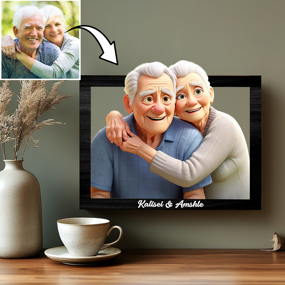 Personalisiertes 3d-foto-holzrahmenschild Im Cartoon-stil, Individuelles Familienfoto, 3d-cartoon-porträt, Geschenk -