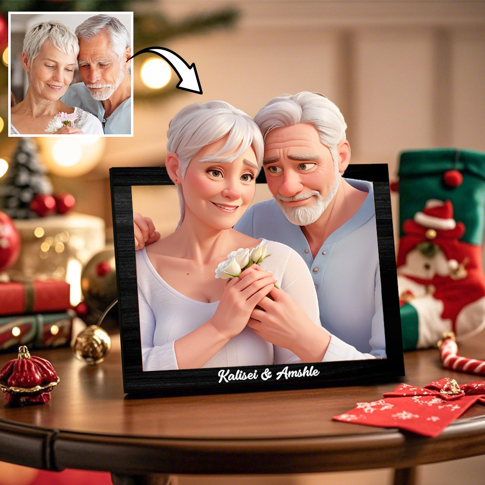 Personalisiertes 3d-foto-holzrahmenschild Im Cartoon-stil, Individuelles Familienfoto, 3d-cartoon-porträt, Geschenk