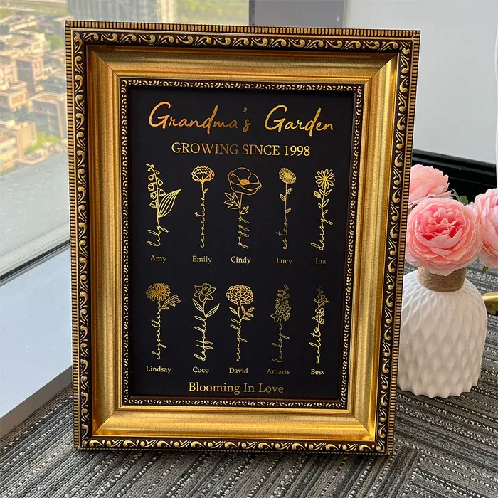 Geschenke Für Mama Personalisierter Geburtsblumenrahmen Aus Goldener Folie -