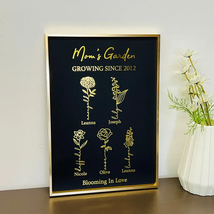 Geschenke Für Mama Personalisierter Geburtsblumenrahmen Aus Goldener Folie -
