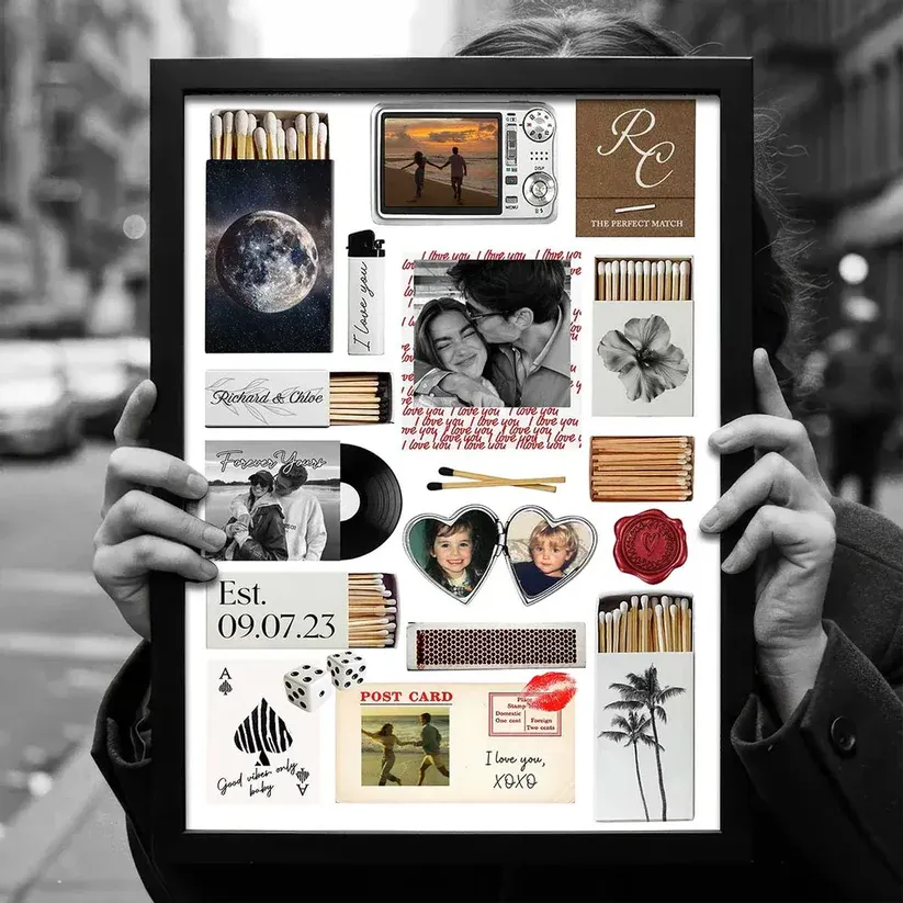 Individuell Gestaltete Romantische Liebescollage Aus Streichholzschachteln Für Paare – Personalisiertes Poster – Sentimentales Geschenk Für Ihn, Für Sie - 