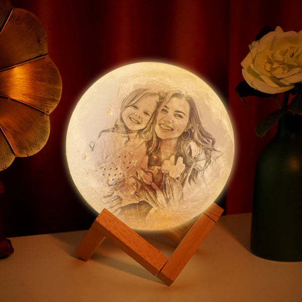 3d-mondlichtfoto Und Eingravierte Wörter, Touch 2 Farben, Muttertagsgeschenk, Gravierte Mondlampe -