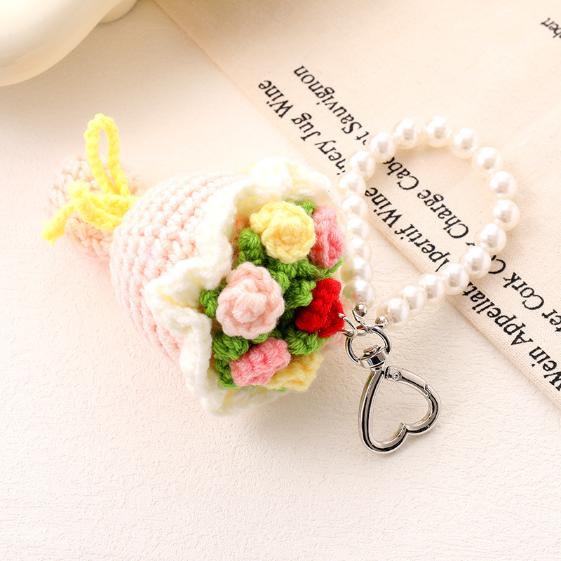 Handgewebter Rosen-schlüsselanhänger – Eleganter Floraler Schlüsselanhänger Für Damen, Süßes Boho-chic-accessoire Für Die Handtasche, Geschenkidee - 